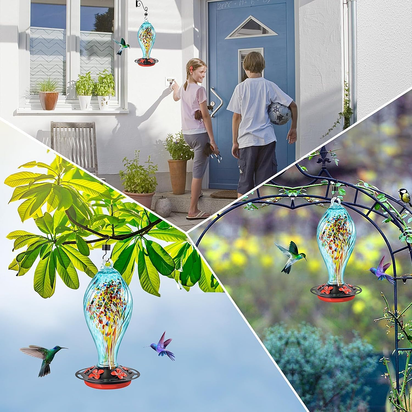 Colibries Bebedero Aves Colgante 36oz En Vidrio Soplado 7