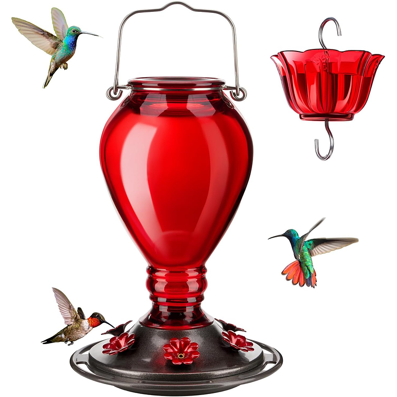 Bebedero Colibríes Aves Colgante En Vidrio x6 Flores 1