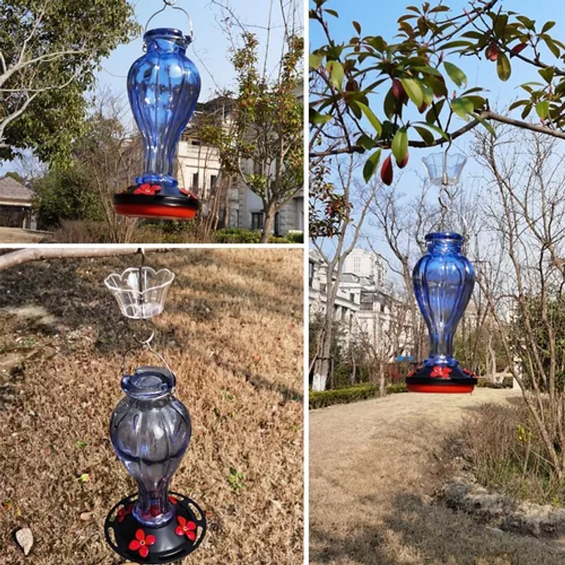 Bebedero De Colibríes Colgante 24 Oz Vidrio Vintage 17