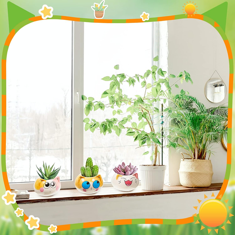 Juego Macetas x8 Unidades Cerámica Diseño Gatos 7