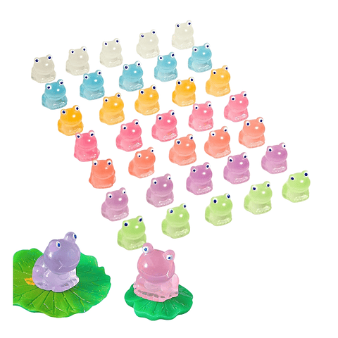 Mini Figuras Jardín De Hadas Terrarios Pesceras Decoracion Ranas Luminosas x35 piezas