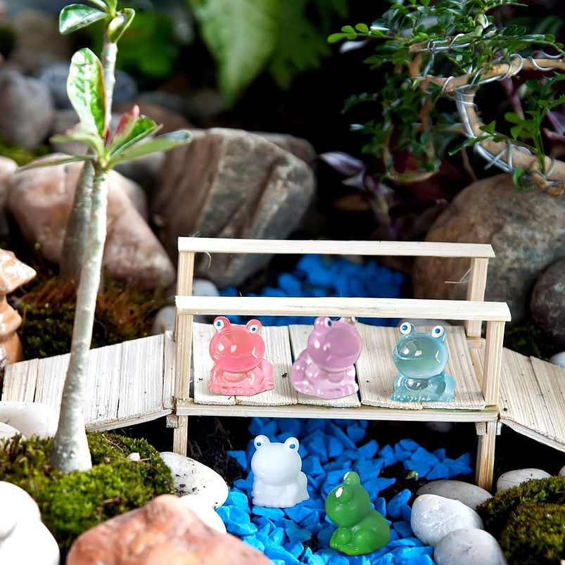 Mini Figuras Jardín De Hadas Terrarios Pesceras Decoracion Ranas Luminosas x35 piezas 6