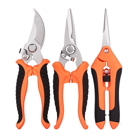 Tijeras De Poda Jardinería En Acero Inoxidable x3 Unidades (3 Tipos de corte)