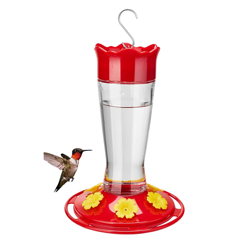 Bebedero Colibríes 01 Unid Aves Colgante Vidrio x6 Flores 1