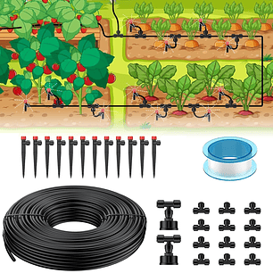Kit De Sistema De Riego Por Goteo Para Plantas Jardin Huerto x15 Mts De Conexión Rápida