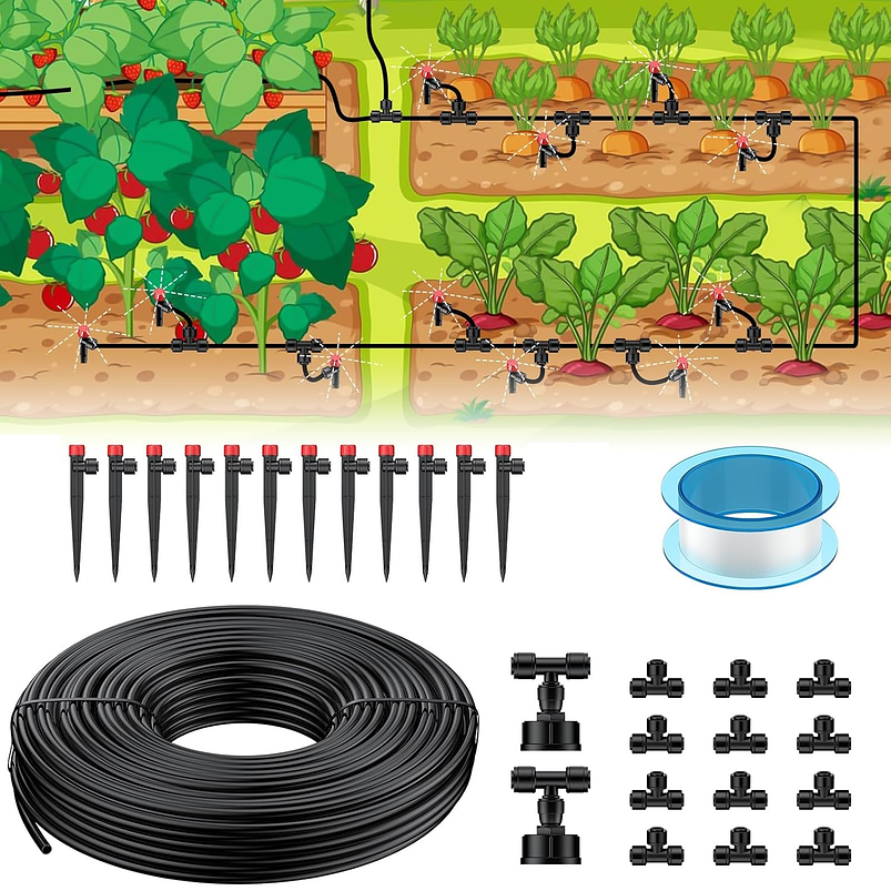 Kit De Sistema De Riego Por Goteo Para Plantas Jardin Huerto x15 Mts De Conexión Rápida 8