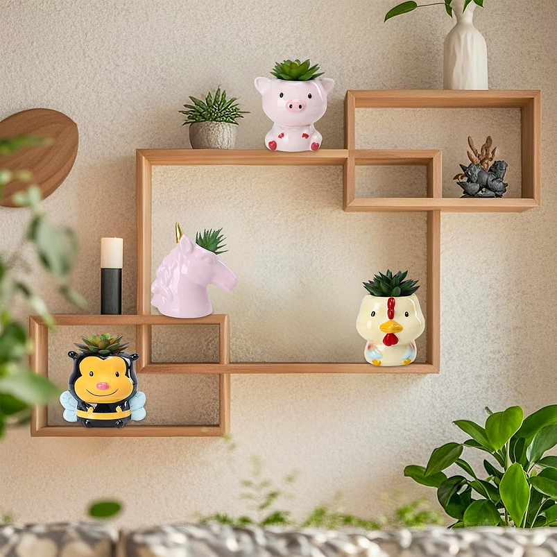 Juego Macetas Cerámica Suculentas Diseño Animalitos x4 Piezas 5