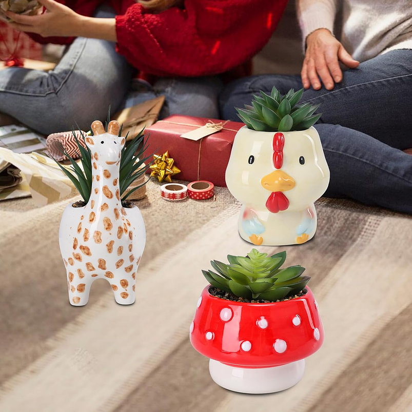 Set Macetas en Cerámica diseños Animales x 3 Piezas ideal para Cactus Suculentas 2