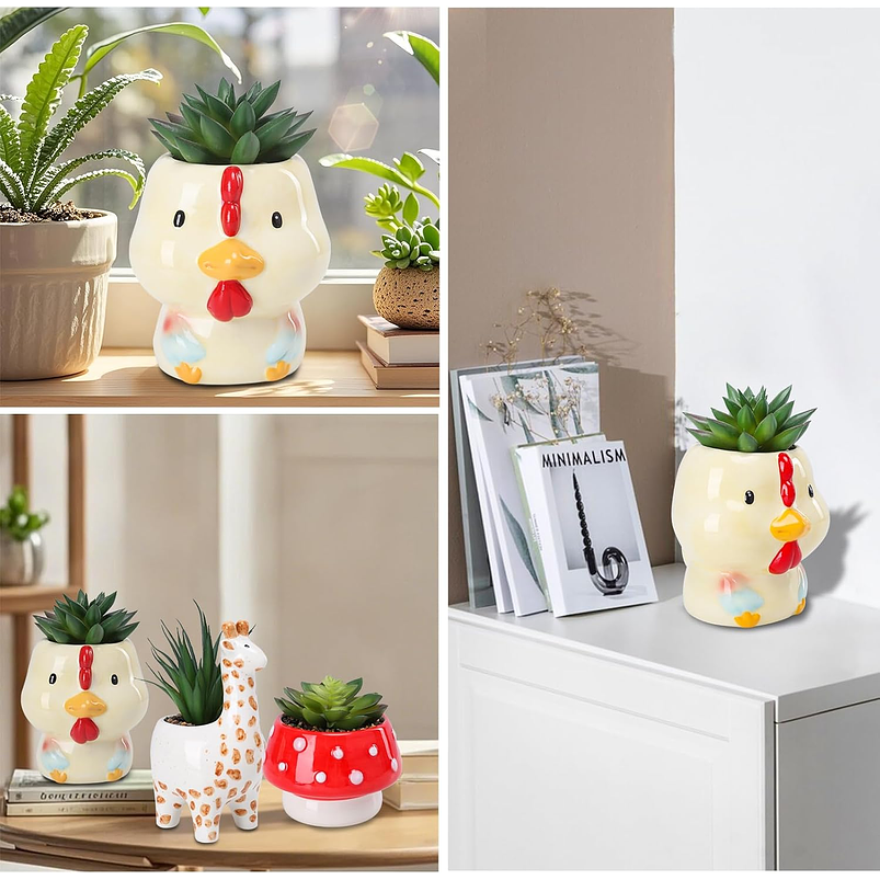 Set Macetas en Cerámica diseños Animales x 3 Piezas ideal para Cactus Suculentas 5