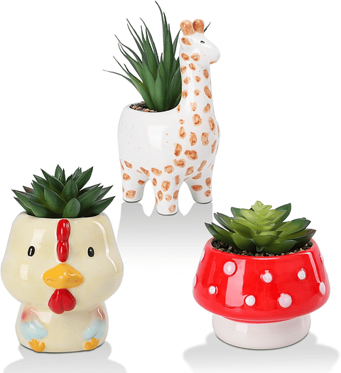 Set Macetas en Cerámica diseños Animales x 3 Piezas ideal para Cactus Suculentas