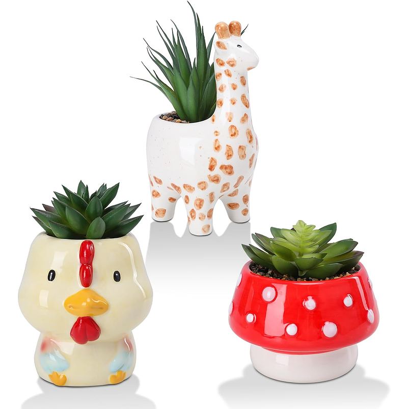 Set Macetas en Cerámica diseños Animales x 3 Piezas ideal para Cactus Suculentas 1