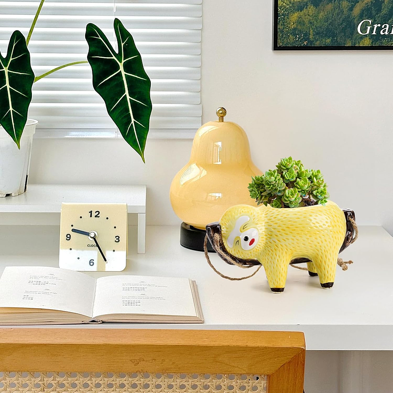 Juego Macetas Cerámica Colgantes Diseño Animalitos Perezosos x2 Unidades 7