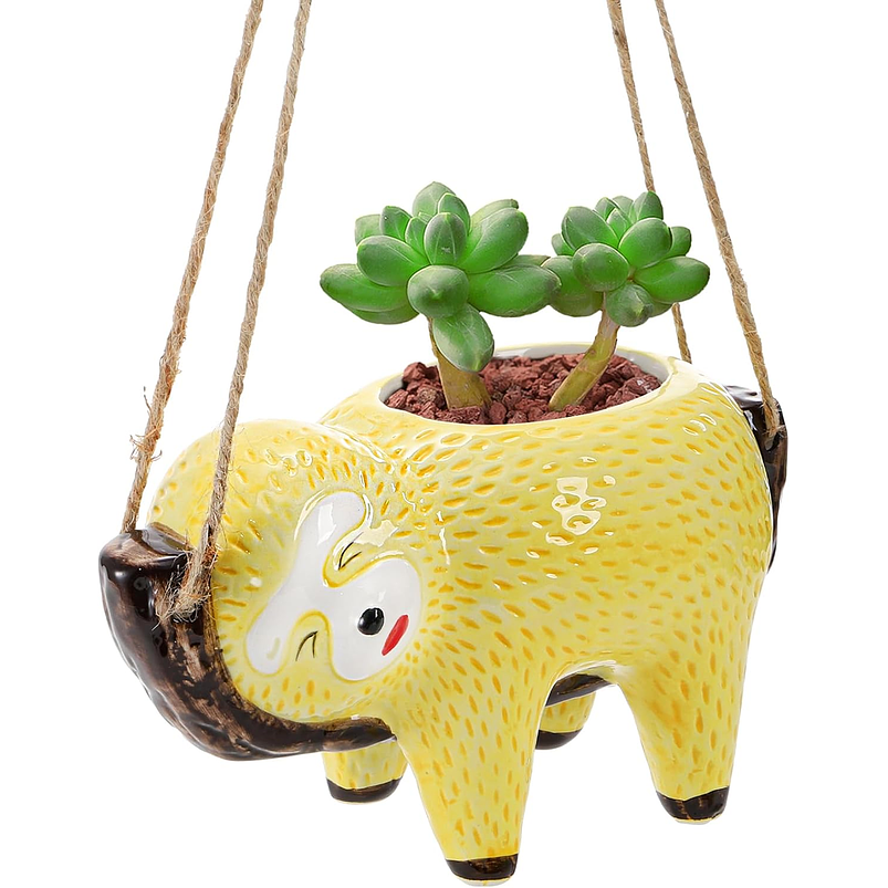 Juego Macetas Cerámica Colgantes Diseño Animalitos Perezosos x2 Unidades 5