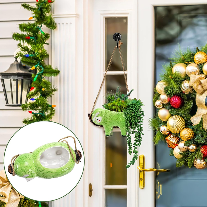 Juego Macetas Cerámica Colgantes Diseño Animalitos Perezosos x2 Unidades 8