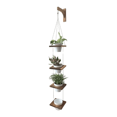 Soporte Macetas Pared x4 Puestos en Teca más Macetas Plásticas