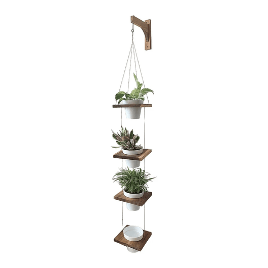 Soporte Macetas Pared x4 Puestos en Teca más Macetas Plásticas 2