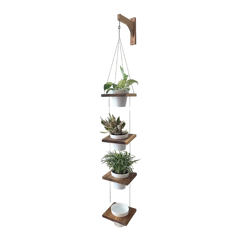 Soporte Macetas Pared x4 Puestos en Teca más Macetas Plásticas 2