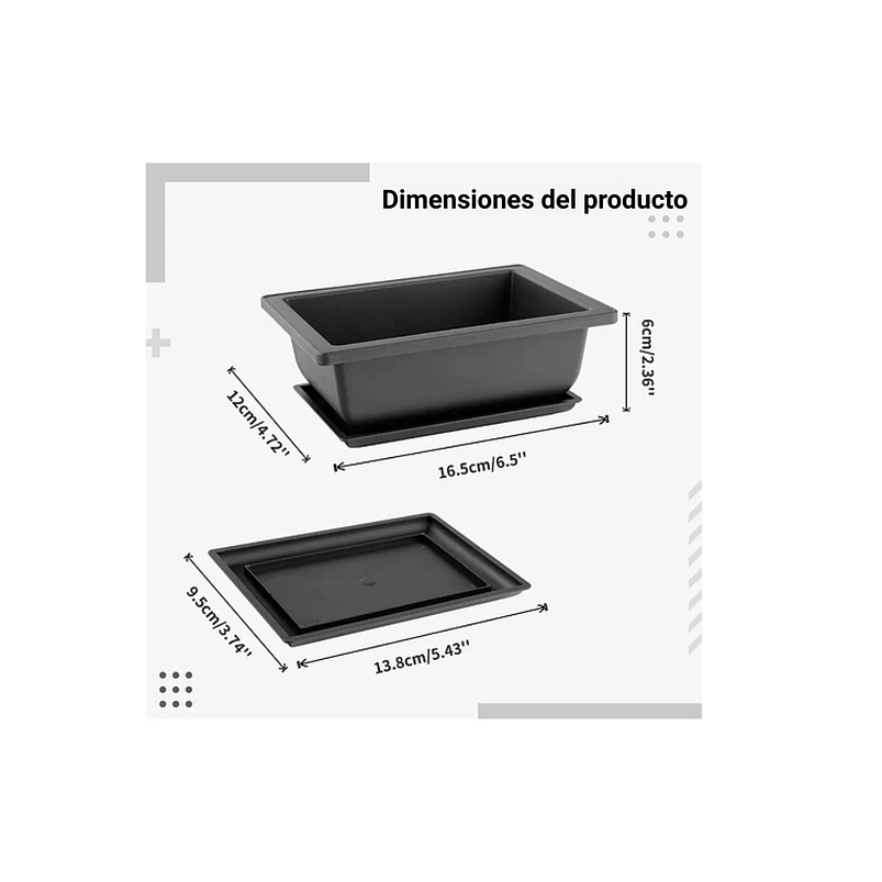 Maceta Plástica Bonsái 16cm Largo x12cm Rectangular Más plato  5