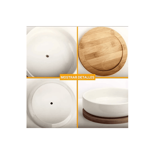 Maceta En Cerámica Suculentas Redonda Más plato En Bambú Premium 10