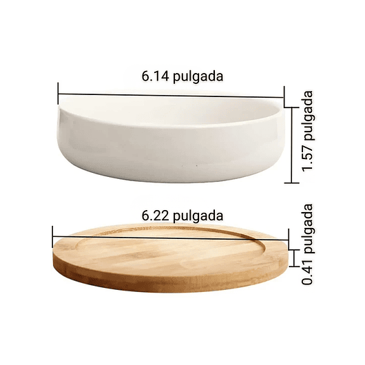 Maceta En Cerámica Suculentas Redonda Más plato En Bambú Premium 11