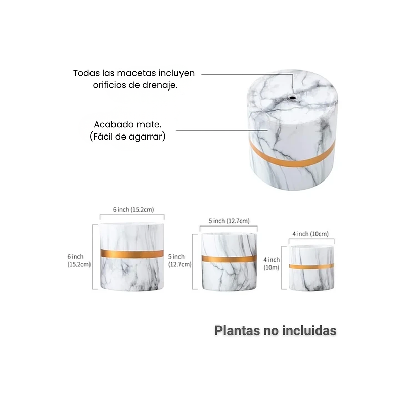 Juego De Macetas Premium x3 Unidades Diseño Mármol 7