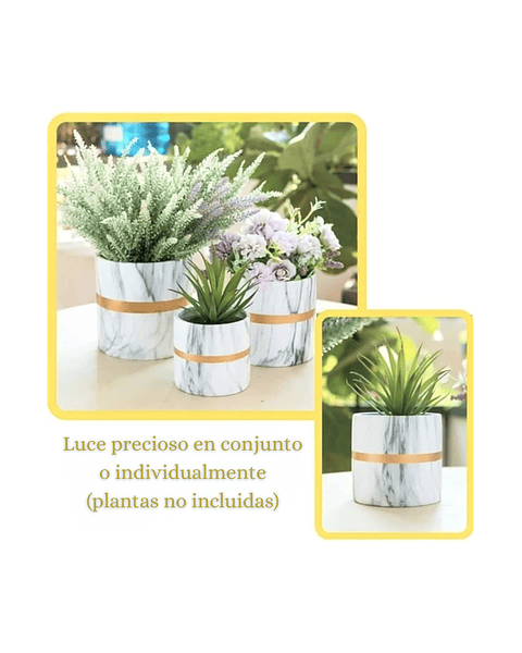 Juego De Macetas Premium x3 Unidades Diseño Mármol