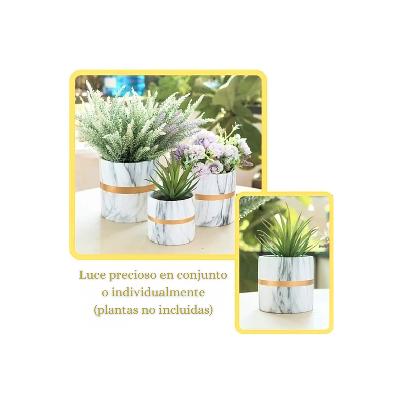 Juego De Macetas Premium x3 Unidades Diseño Mármol 2