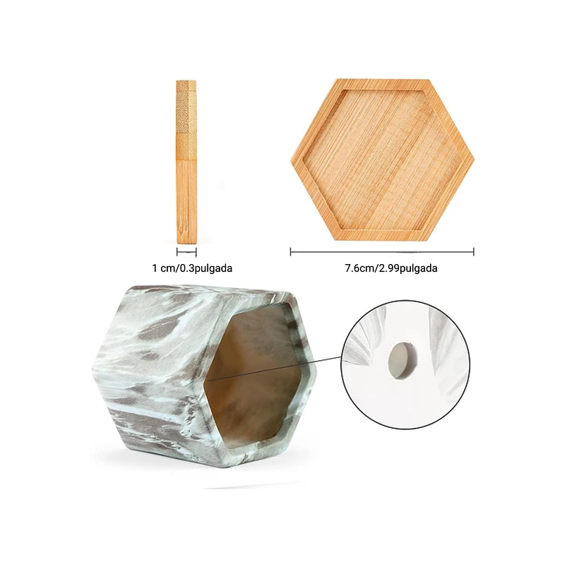 Juego Macetas En Cerámica x4 Unidades Más Plato En Bambú  5