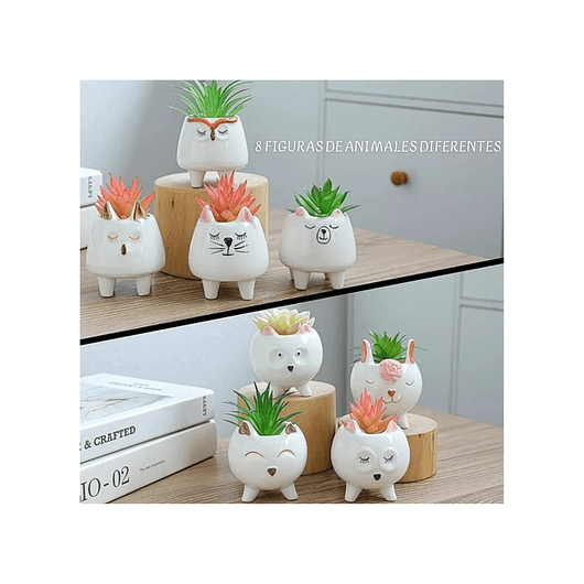 Juego Macetas x8 en Cerámica Premium Diseño Animalitos 6