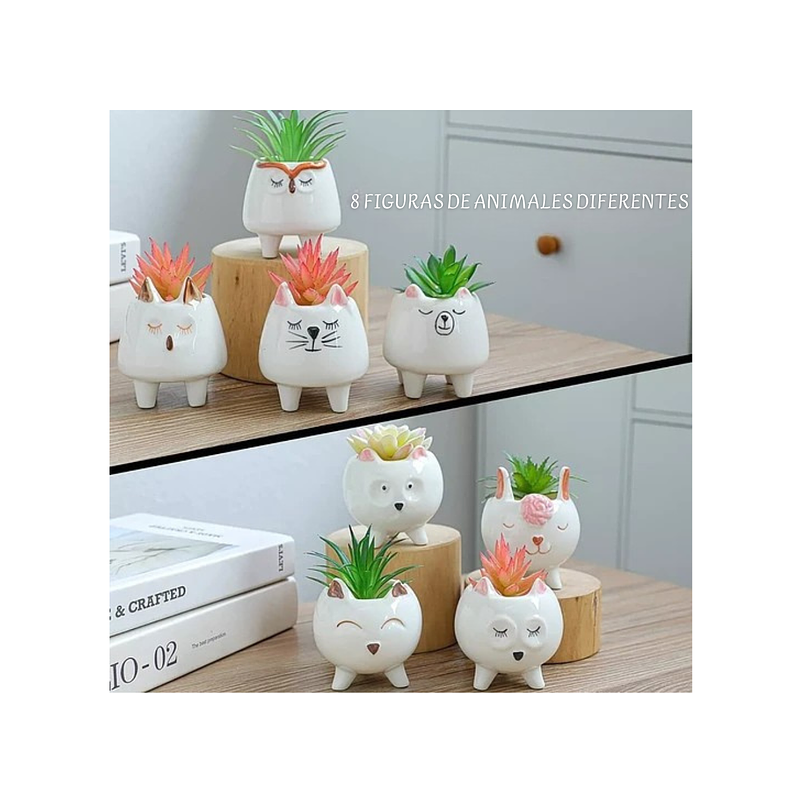 Juego Macetas x8 en Cerámica Premium Diseño Animalitos 6