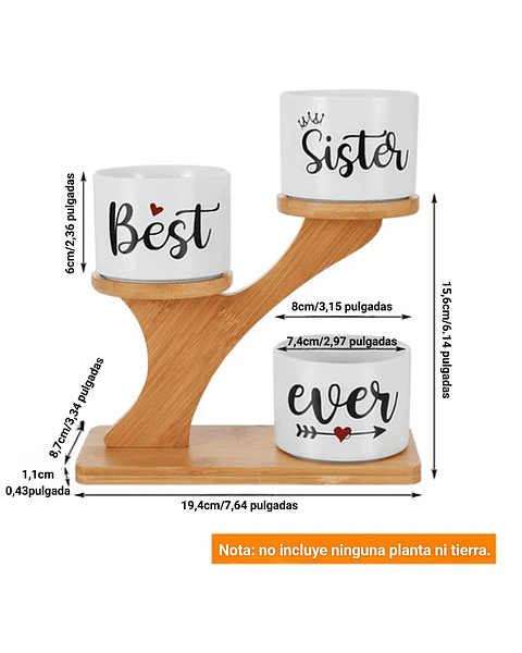 Soporte en Bambu más macetas Cerámica de Plantas x3 Piezas Hermana