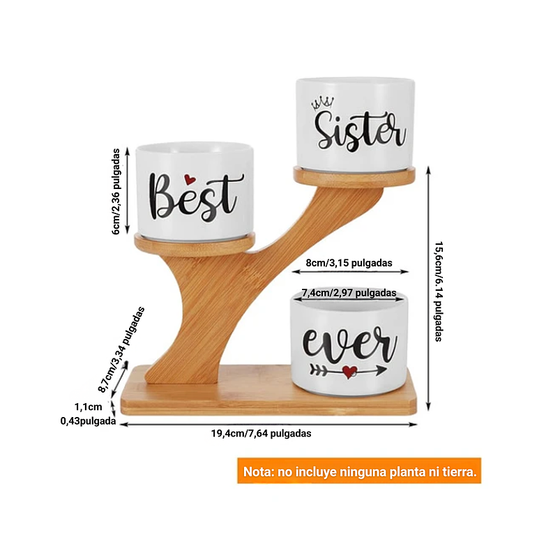 Soporte en Bambu más macetas Cerámica de Plantas x3 Piezas Hermana 2