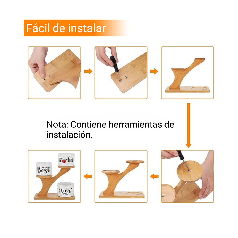 Soporte en Bambu más macetas Cerámica de Plantas x3 Piezas Profesor 4