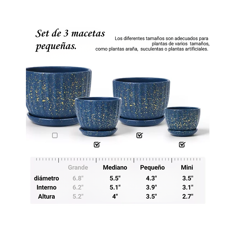 Juego Macetas Cerámica Plantas x3 unidades Tamaño En Escala 2