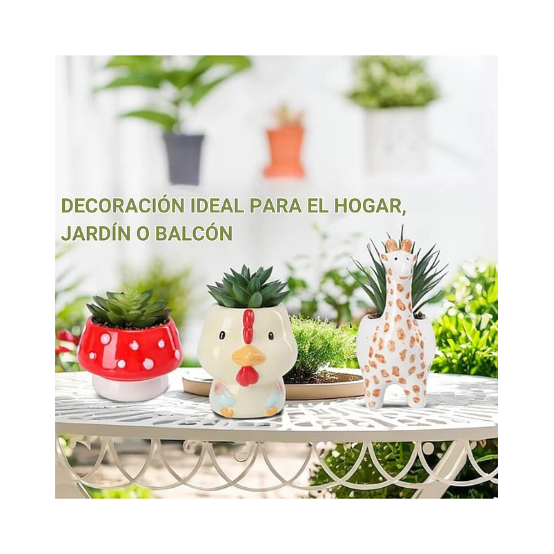 Set Macetas en Cerámica diseños Animales x 3 Piezas ideal para Cactus Suculentas 8