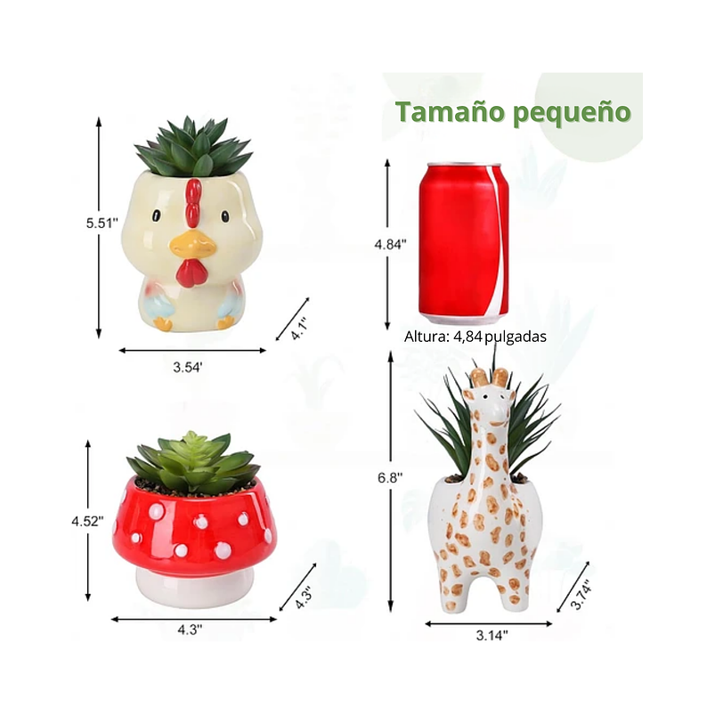 Set Macetas en Cerámica diseños Animales x 3 Piezas ideal para Cactus Suculentas 9