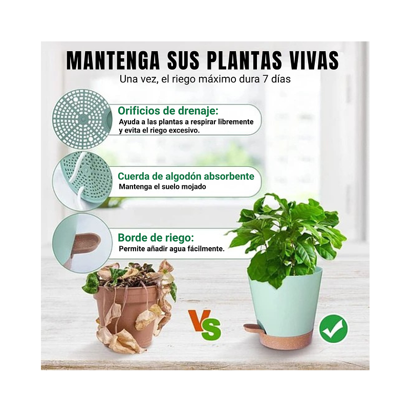 Juego Macetas de Plantas Plástica Sistema Autoriego x5 unidades 5