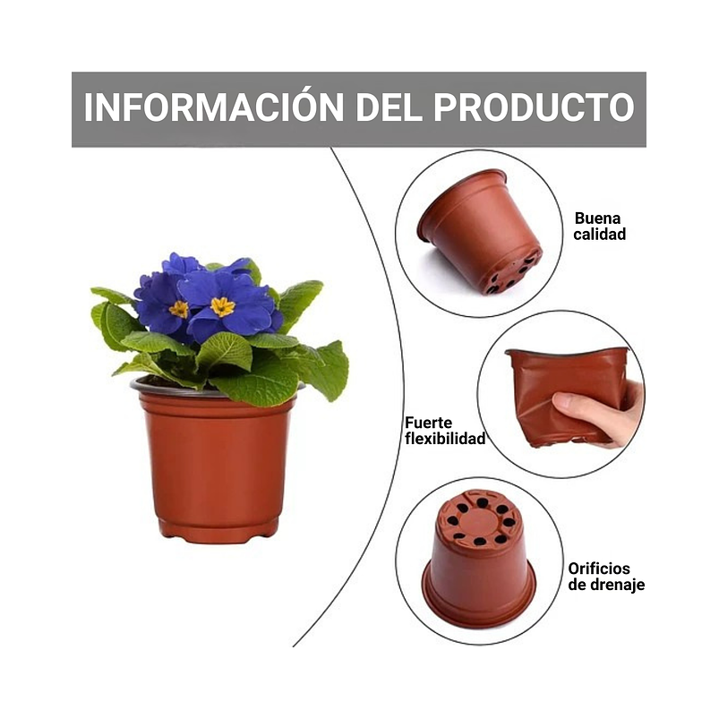 Macetas Plásticas Siembra x50 Unid 14cm Diámetro x12cm Alto 5