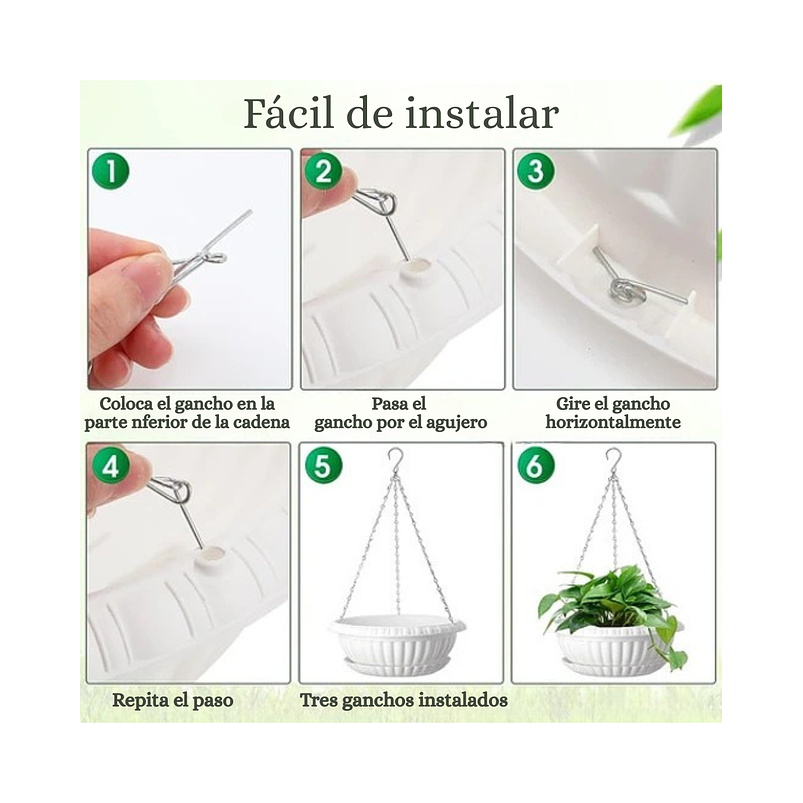 Maceta de Plantas Plástica Colgante con Plato de Drenaje 4