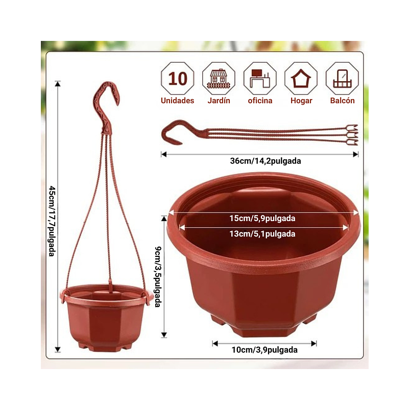 Maceta Plantas Plástica Colgante x10 Unidades Suculentas Cactus 7