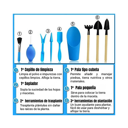Kit Básico Herramientas Cuidado Cactus y Suculentas x9 piezas 3