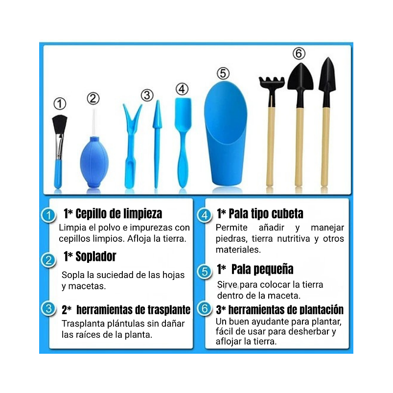 Kit Básico Herramientas Cuidado Cactus y Suculentas x9 piezas 3