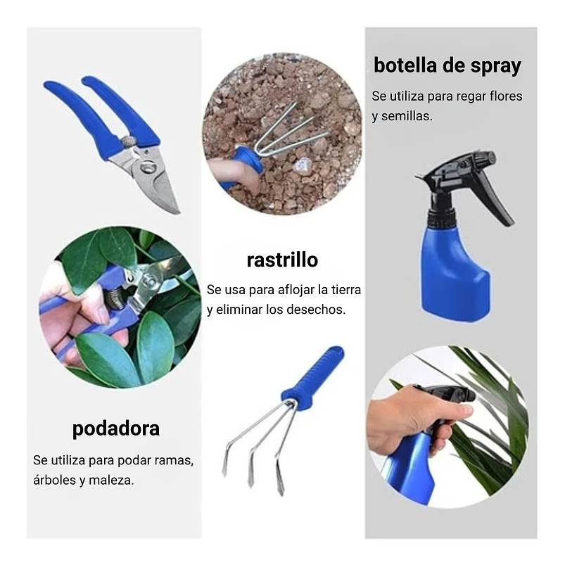 Kit Herramientas Jardinería En Acero x10 Piezas Más bolso 15