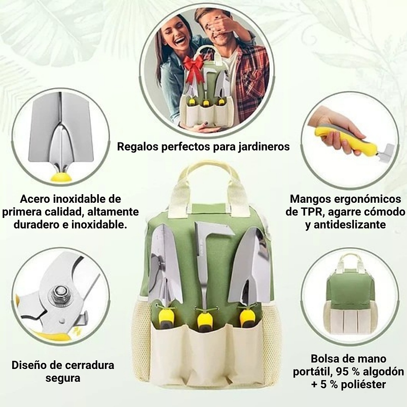 Kit Herramientas Jardinería En Acero x10 Piezas Más bolso 5