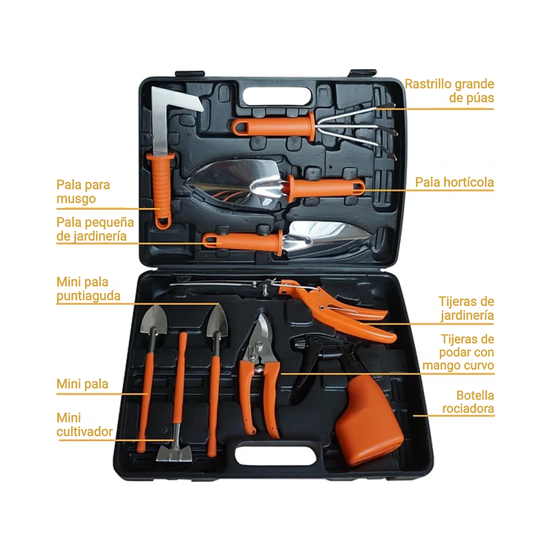 Kit Herramientas Jardinería Plantas x10 Piezas En Acero Más estuche 19