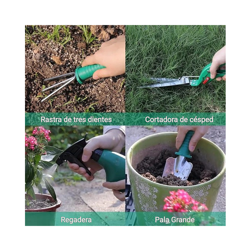 Kit Herramientas Jardinería Plantas x10 Piezas En Acero Más estuche 9
