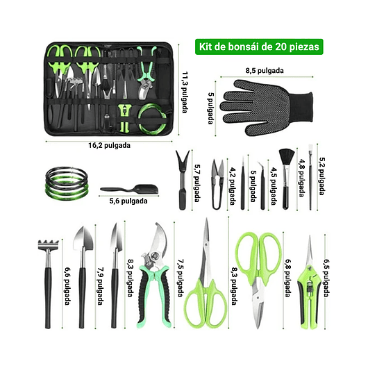 Kit Herramientas Bonsai Suculentas Acero X20 Piezas más estuche 2
