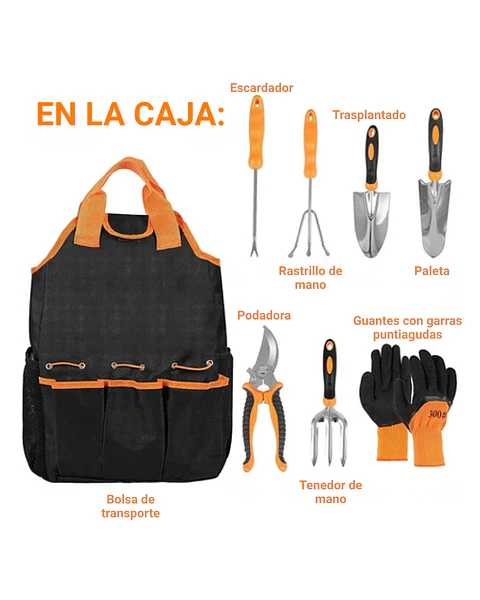 Kit Herramientas de Jardinería Plantas x8 Piezas Acero más bolso