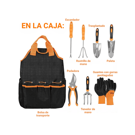 Kit Herramientas de Jardinería Plantas x8 Piezas Acero más bolso 2