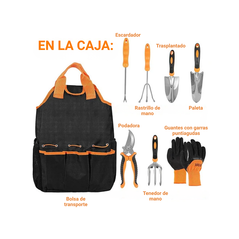 Kit Herramientas de Jardinería Plantas x8 Piezas Acero más bolso 2
